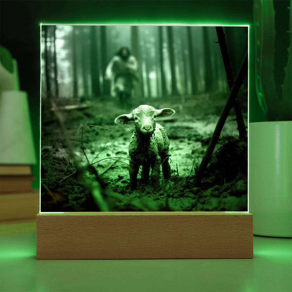 Jesus Running After a Lost Lamb Square Acrylic Plaque, Religious Decor - keepsaken