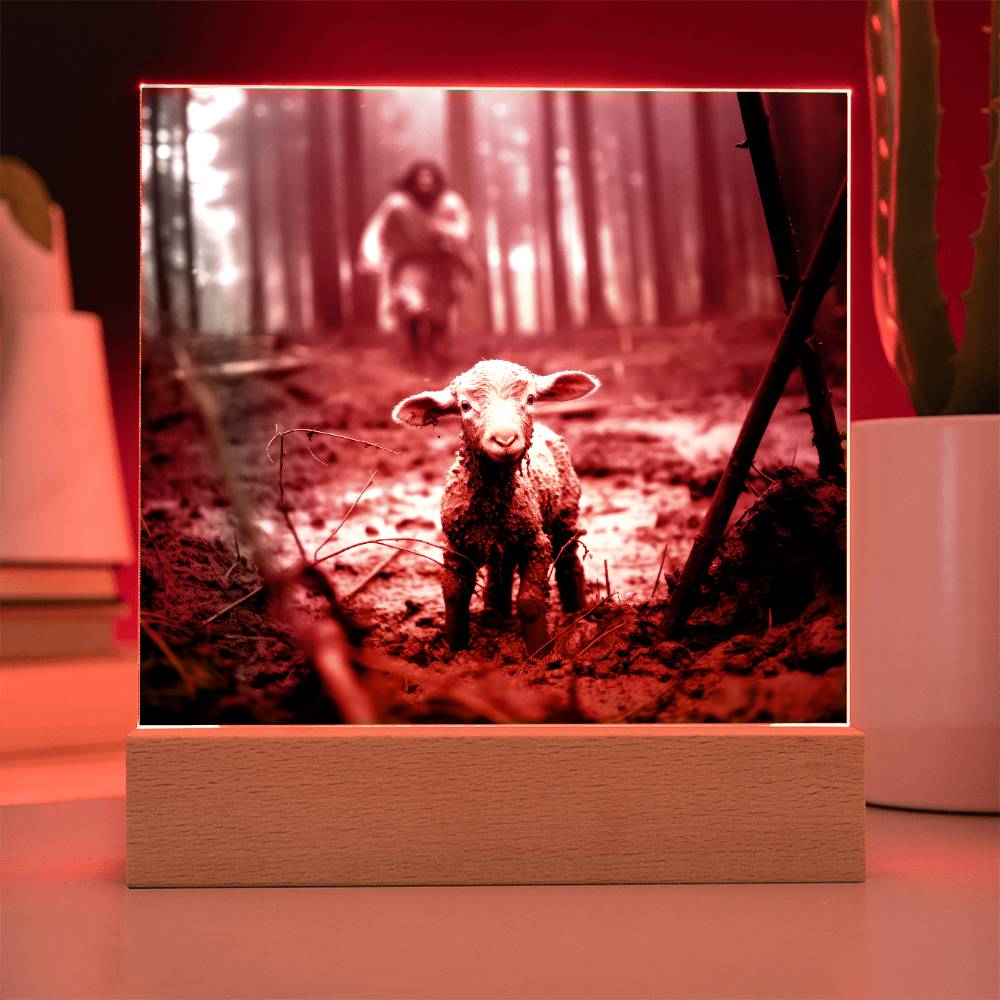 Jesus Running After a Lost Lamb Square Acrylic Plaque, Religious Decor - keepsaken
