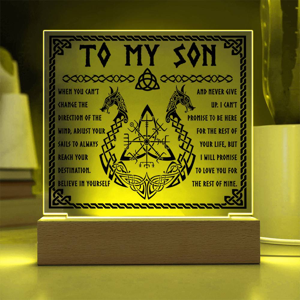 To My Son Believe In Yourself And Never Give up Viking Square Acrylic Plaque, Gift For Son - keepsaken