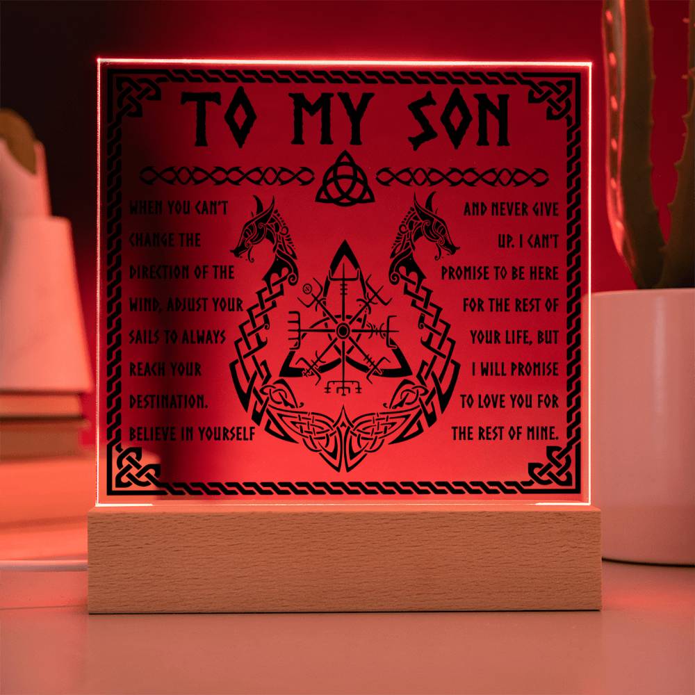 To My Son Believe In Yourself And Never Give up Viking Square Acrylic Plaque, Gift For Son - keepsaken