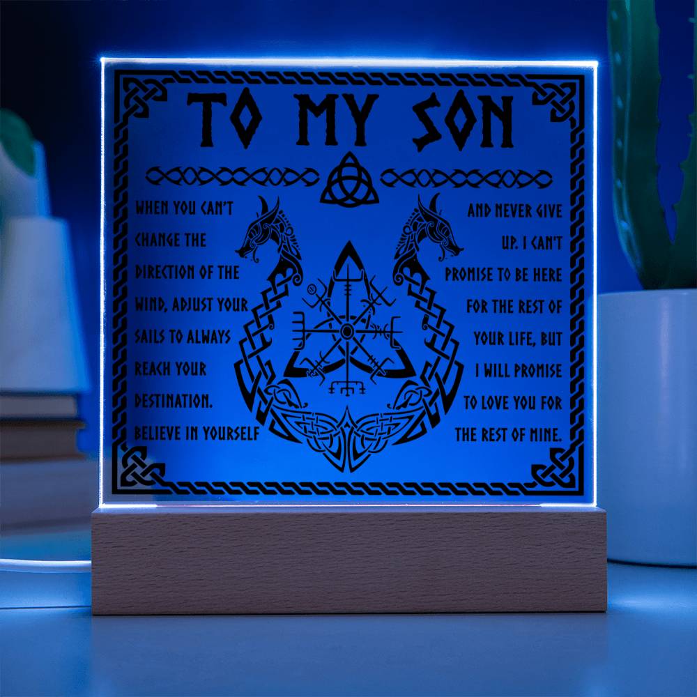 To My Son Believe In Yourself And Never Give up Viking Square Acrylic Plaque, Gift For Son - keepsaken
