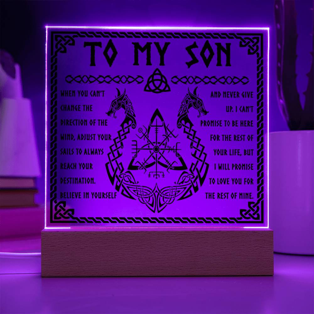 To My Son Believe In Yourself And Never Give up Viking Square Acrylic Plaque, Gift For Son - keepsaken