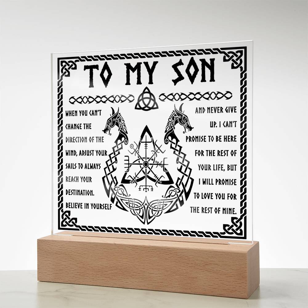 To My Son Believe In Yourself And Never Give up Viking Square Acrylic Plaque, Gift For Son - keepsaken