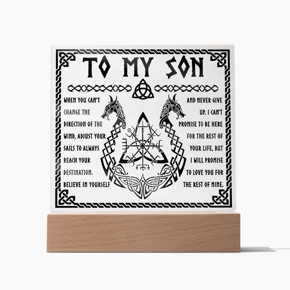 To My Son Believe In Yourself And Never Give up Viking Square Acrylic Plaque, Gift For Son - keepsaken
