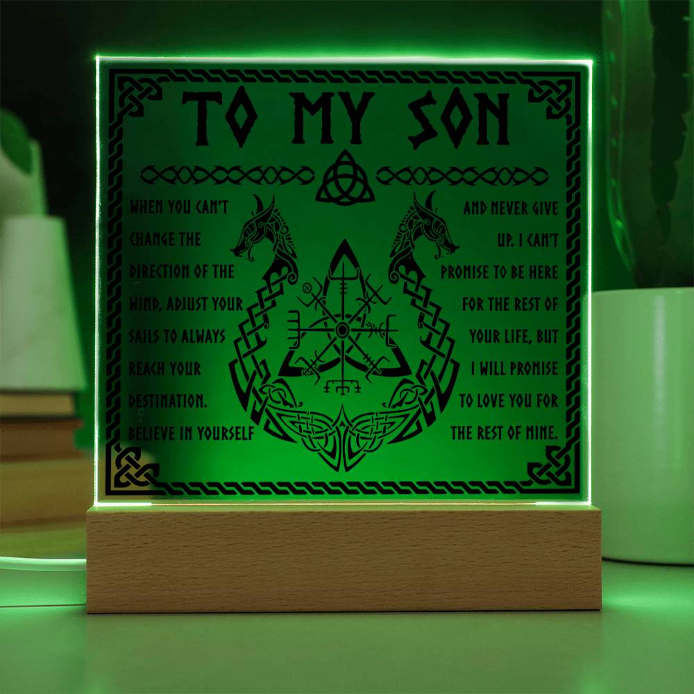 To My Son Believe In Yourself And Never Give up Viking Square Acrylic Plaque, Gift For Son - keepsaken