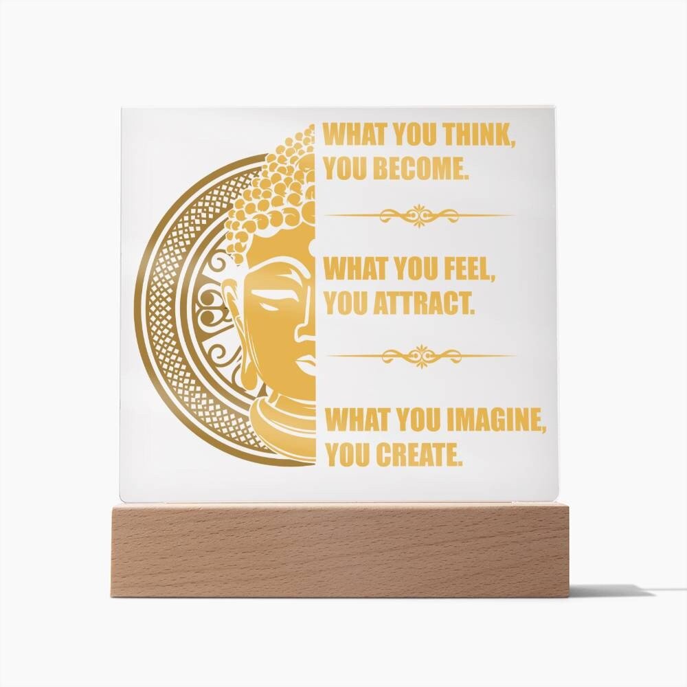 Acrylic Affirmation Sign, Square Acrylic Plaque With Optional LED Wooden Base, Mantra Sign, What You Think You Become, Inspirational Sign - keepsaken