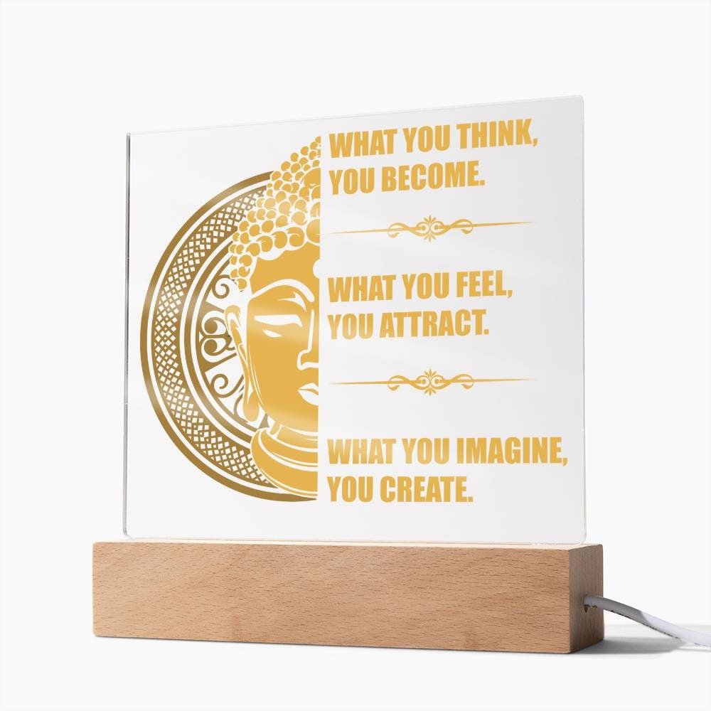 Acrylic Affirmation Sign, Square Acrylic Plaque With Optional LED Wooden Base, Mantra Sign, What You Think You Become, Inspirational Sign - keepsaken