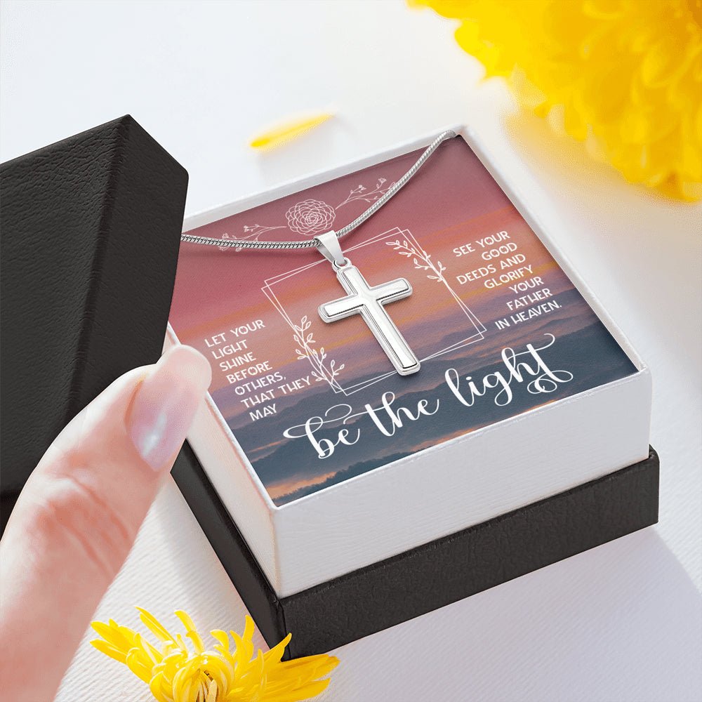 Be The Light Cross Necklace Religious Gift Matthew Verse - keepsaken