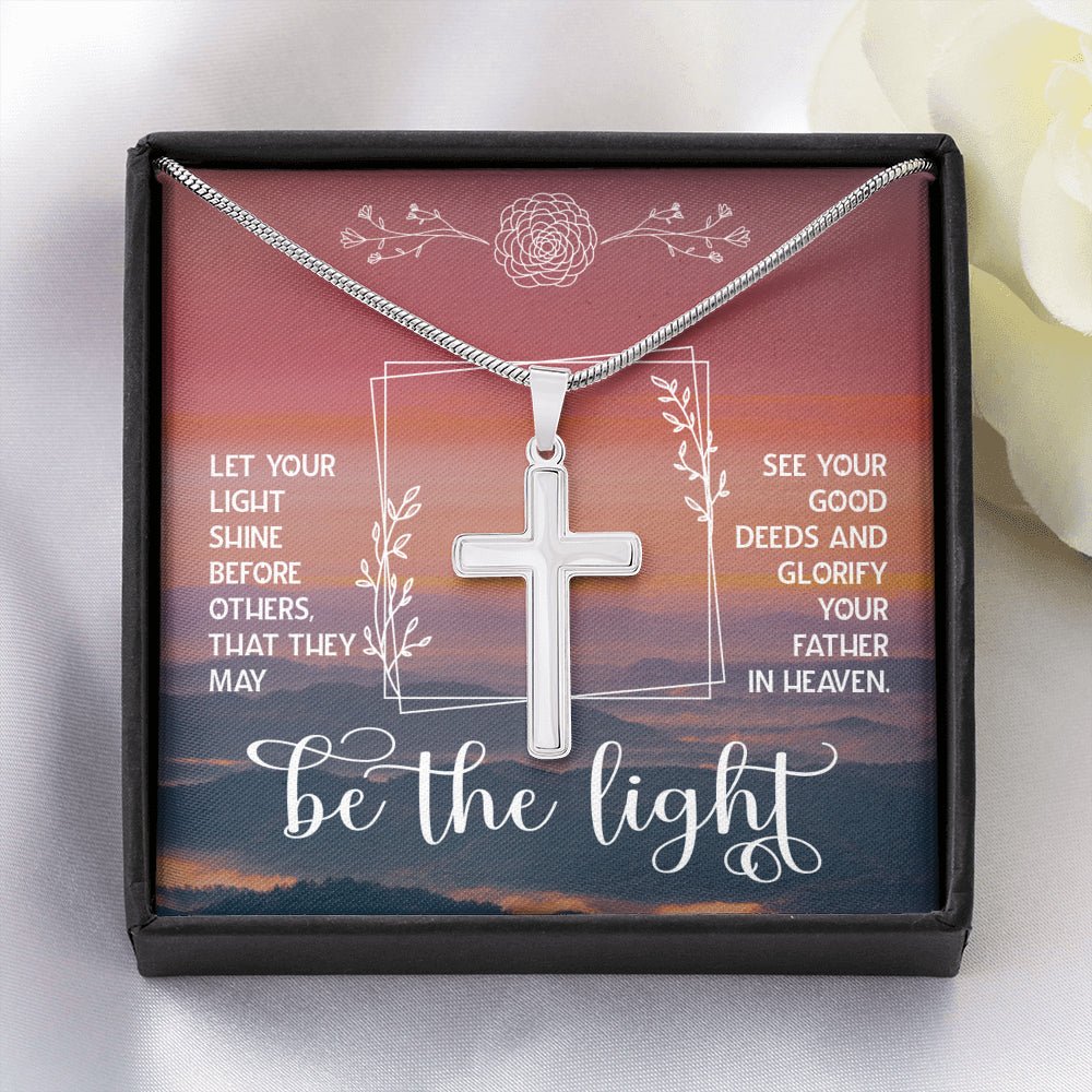 Be The Light Cross Necklace Religious Gift Matthew Verse - keepsaken