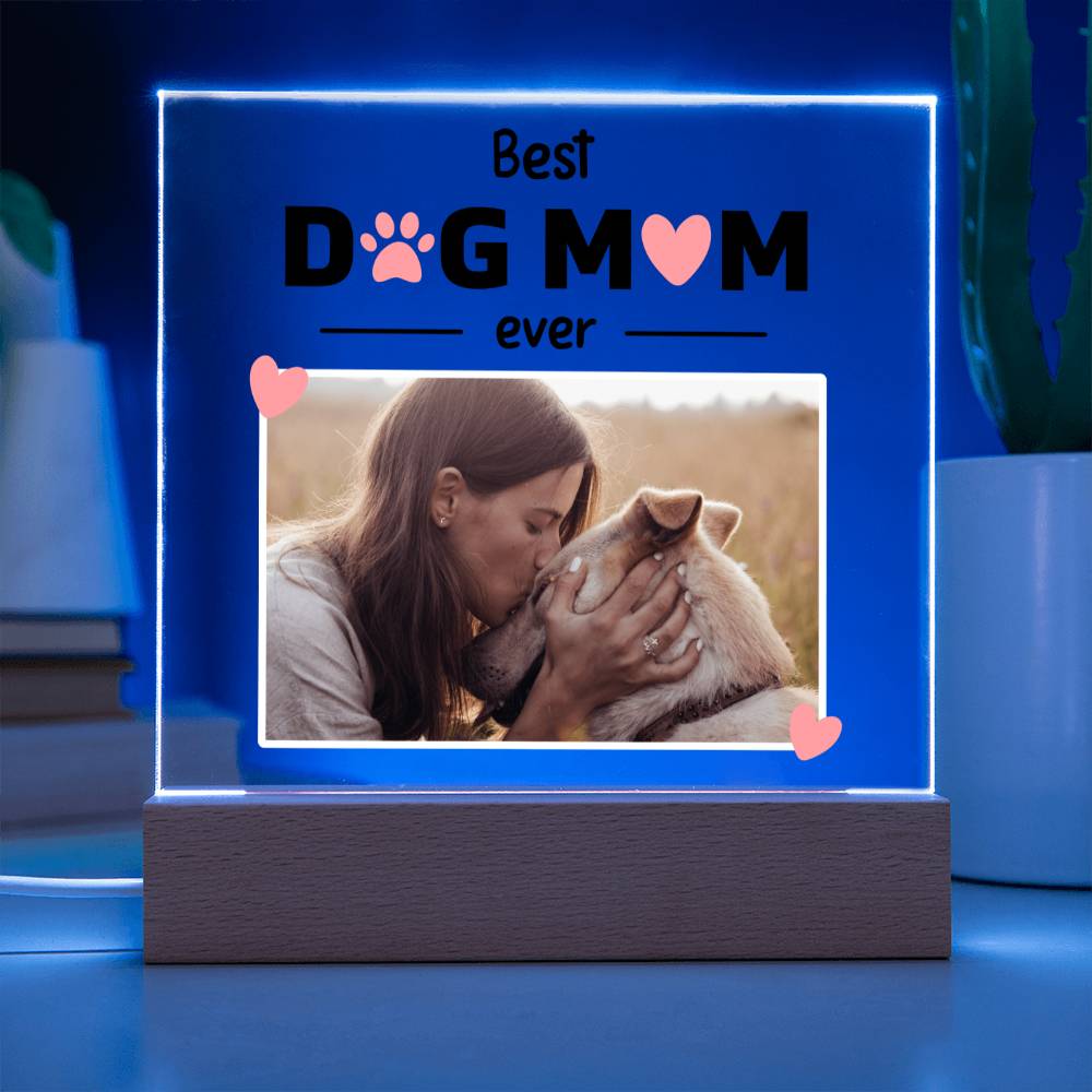 Best Dog Mom Ever Custom Square Acrylic Plaque With Optional LED Wooden Base, Mom Dog Personalized - keepsaken