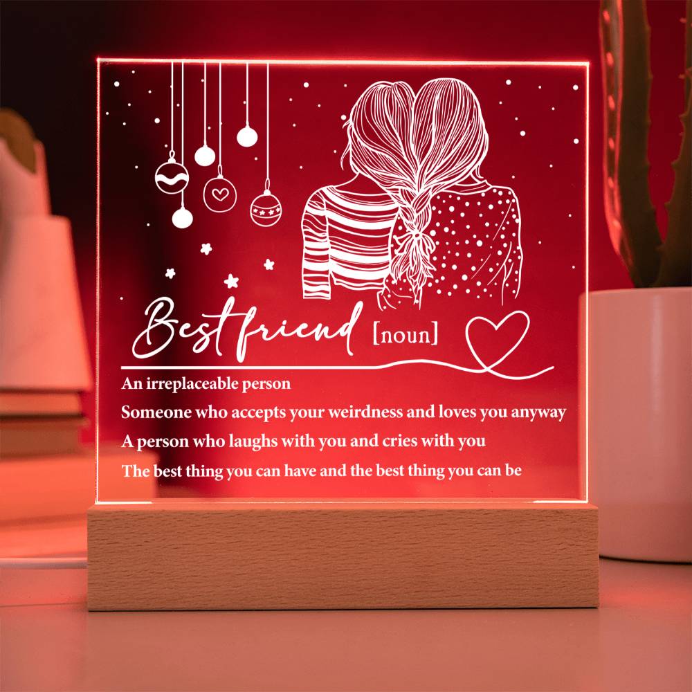 Best Friend Irreplaceable Person Square Acrylic Plaque, Christmas Themed Gift - keepsaken
