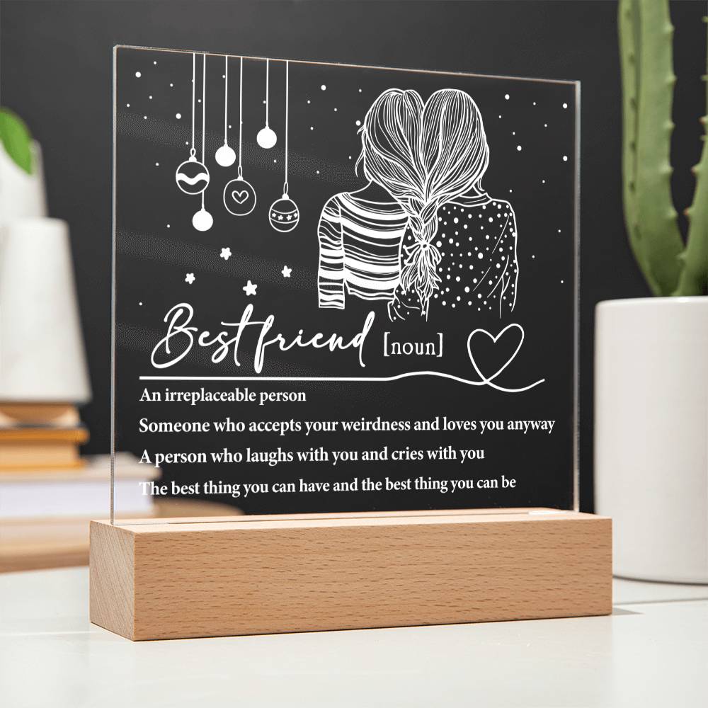 Best Friend Irreplaceable Person Square Acrylic Plaque, Christmas Themed Gift - keepsaken