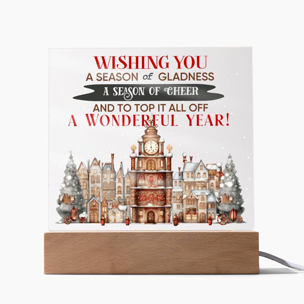 Christmas Cheer Wishing You A Season Of Gladness Square Acrylic Plaque, Christmas Themed Decor - keepsaken