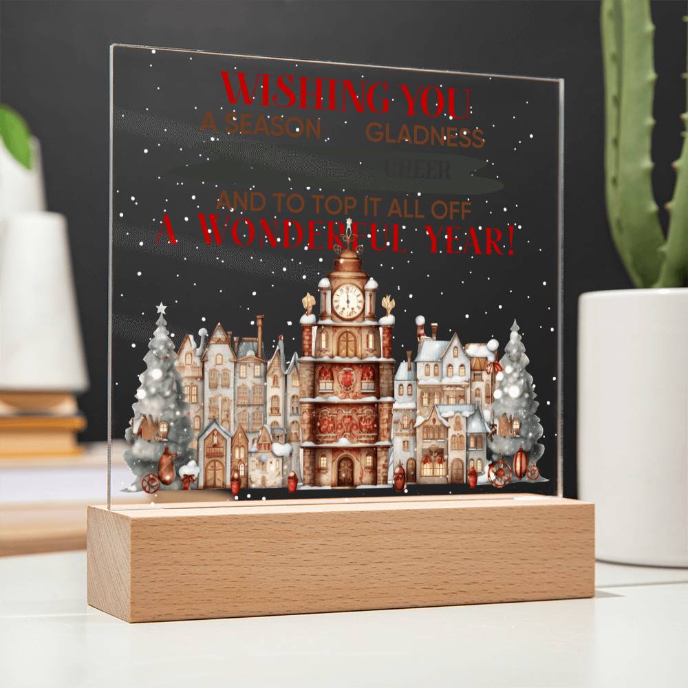 Christmas Cheer Wishing You A Season Of Gladness Square Acrylic Plaque, Christmas Themed Decor - keepsaken
