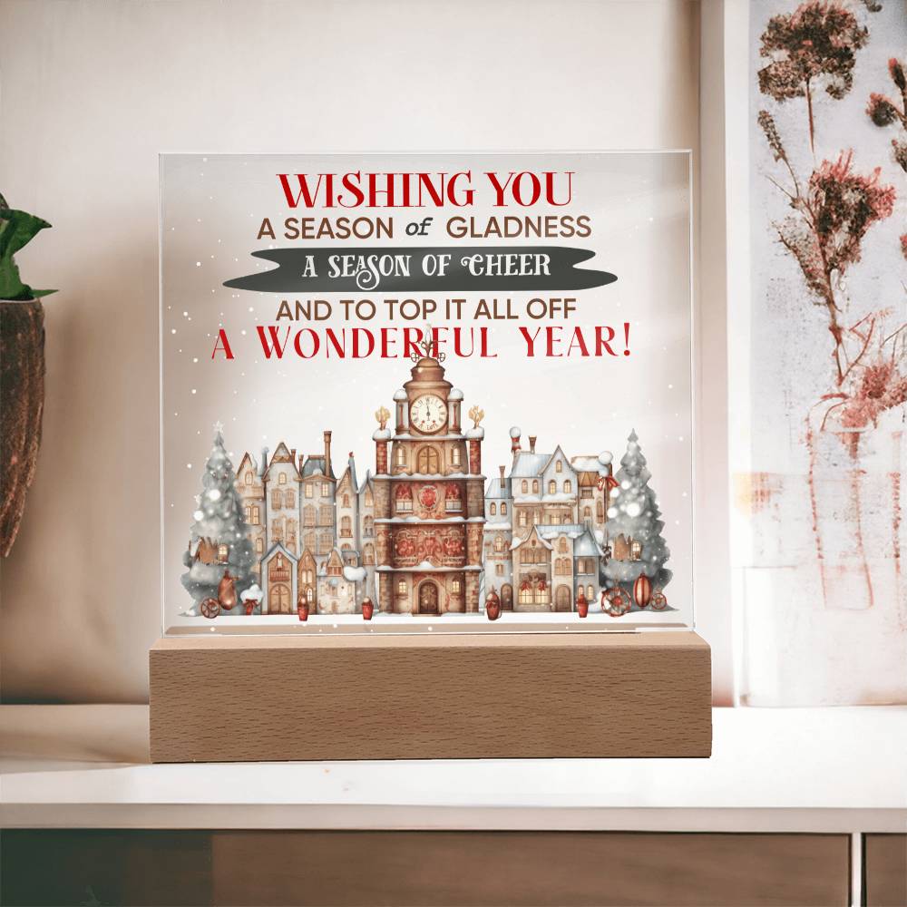 Christmas Cheer Wishing You A Season Of Gladness Square Acrylic Plaque, Christmas Themed Decor - keepsaken