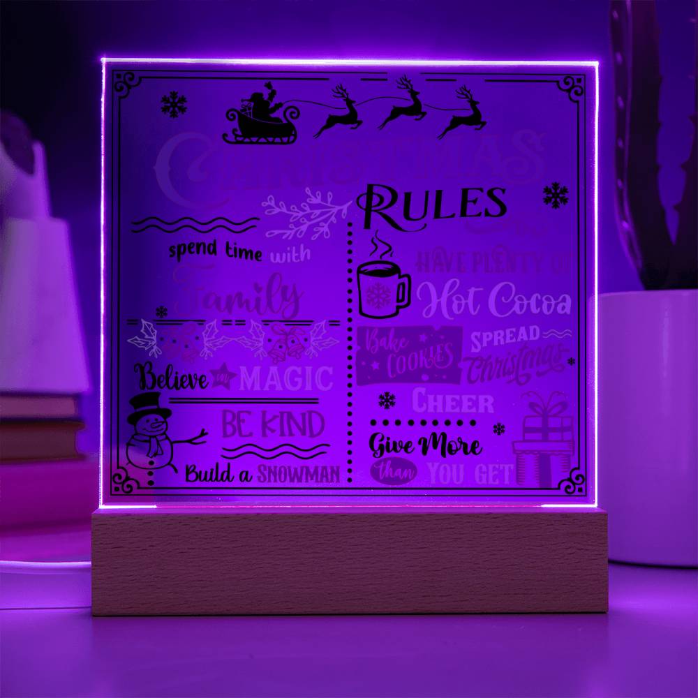 Christmas Rules Believe In Magic Square Acrylic Plaque, Christmas Themed Gift - keepsaken