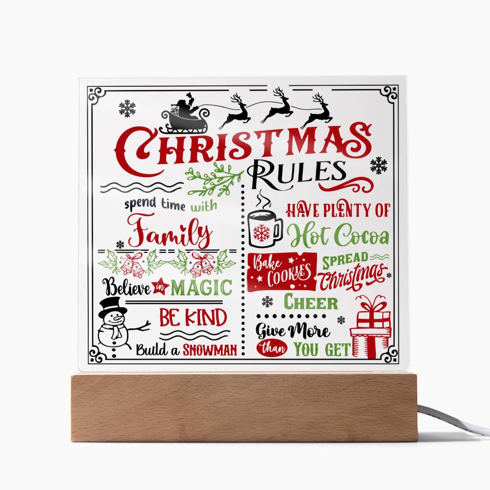 Christmas Rules Believe In Magic Square Acrylic Plaque, Christmas Themed Gift - keepsaken