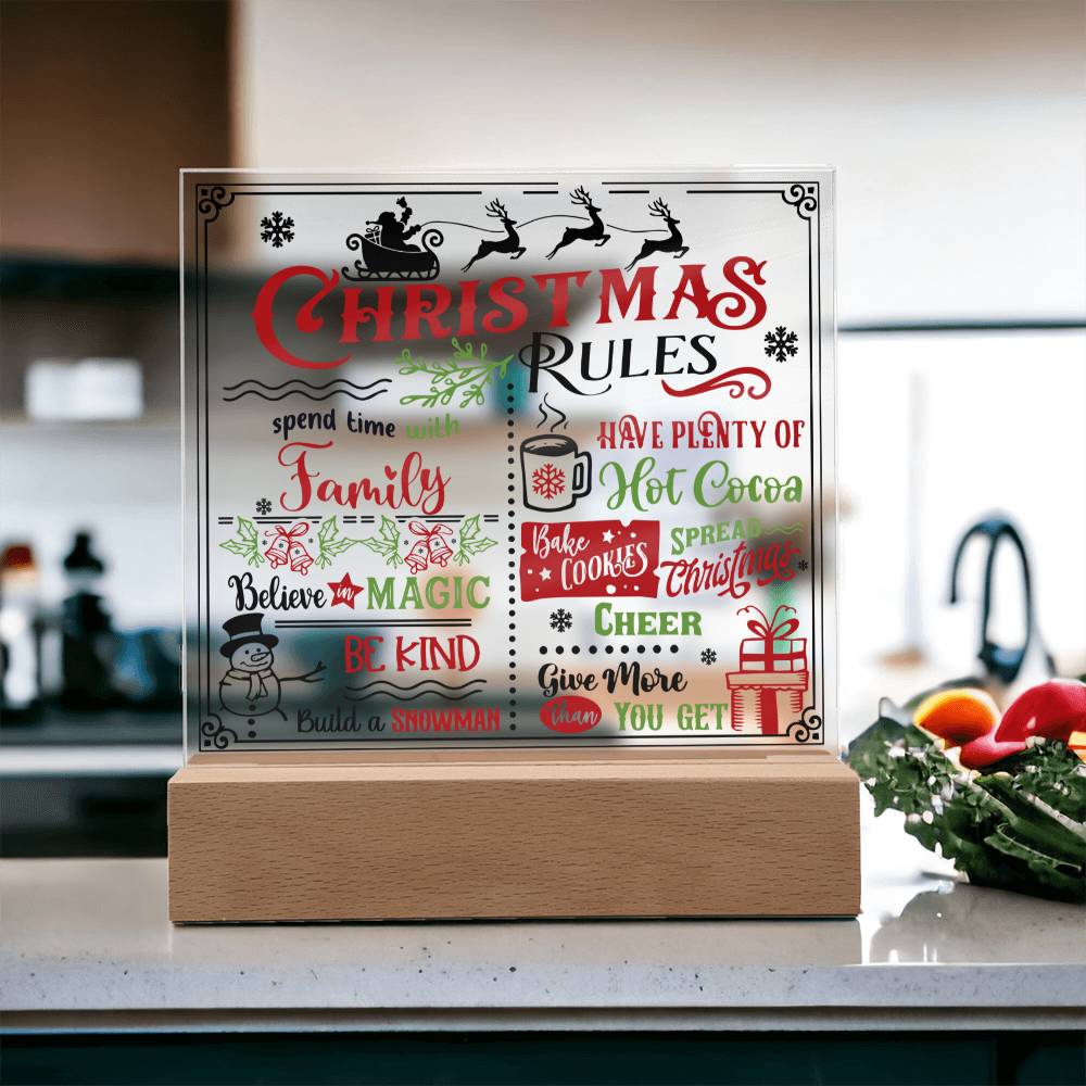 Christmas Rules Believe In Magic Square Acrylic Plaque, Christmas Themed Gift - keepsaken