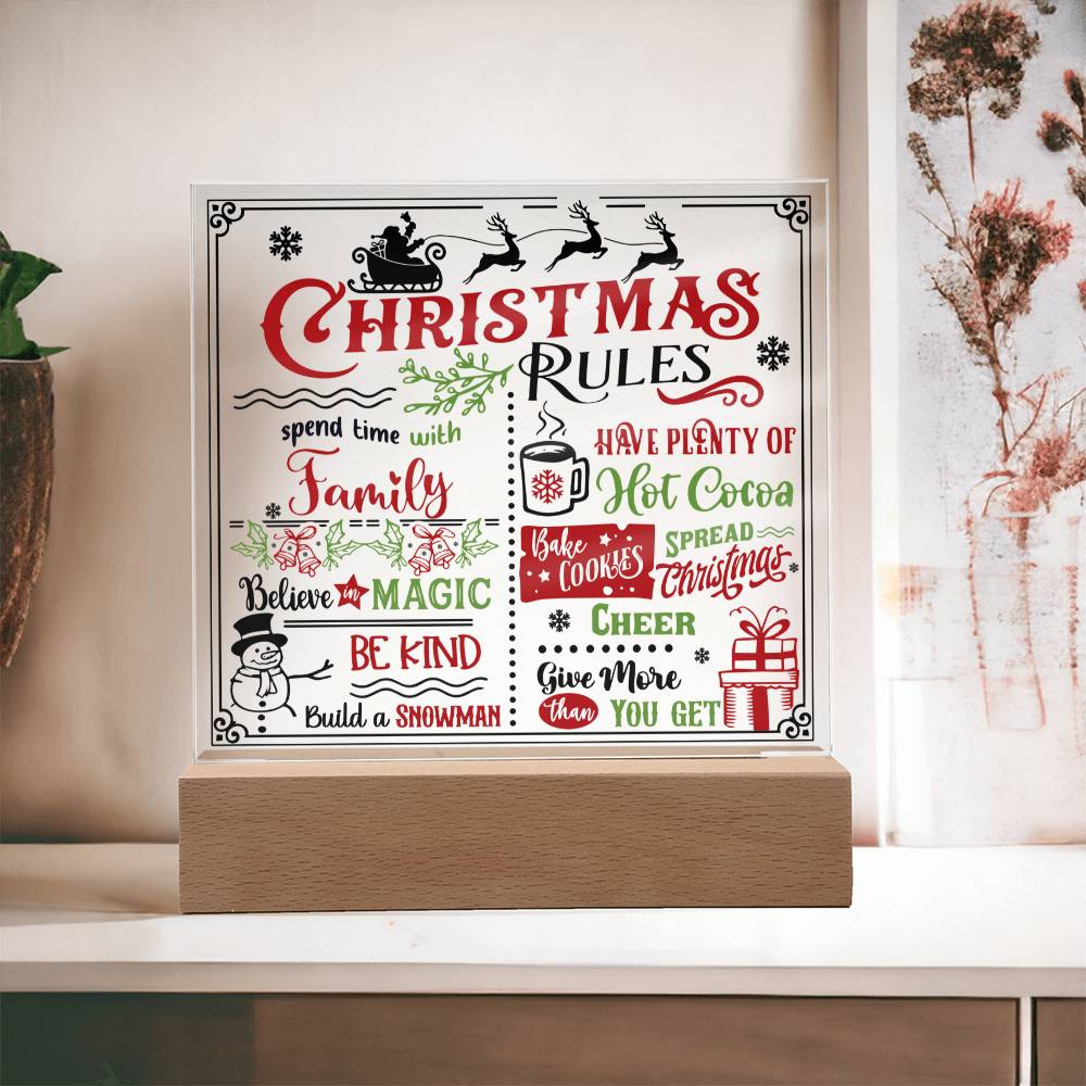 Christmas Rules Believe In Magic Square Acrylic Plaque, Christmas Themed Gift - keepsaken