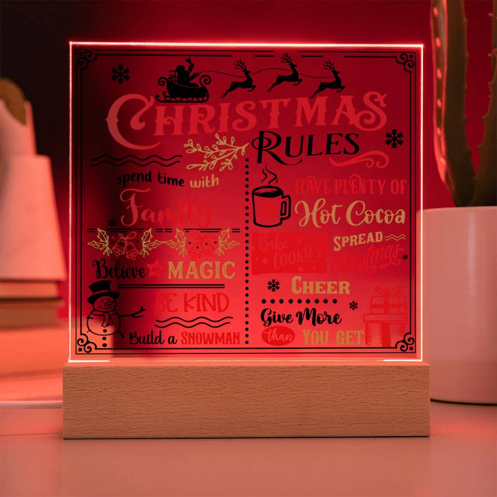 Christmas Rules Believe In Magic Square Acrylic Plaque, Christmas Themed Gift - keepsaken
