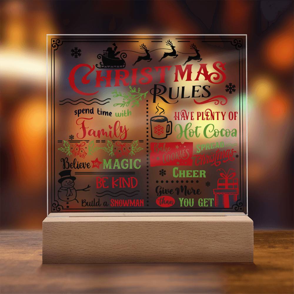 Christmas Rules Believe In Magic Square Acrylic Plaque, Christmas Themed Gift - keepsaken