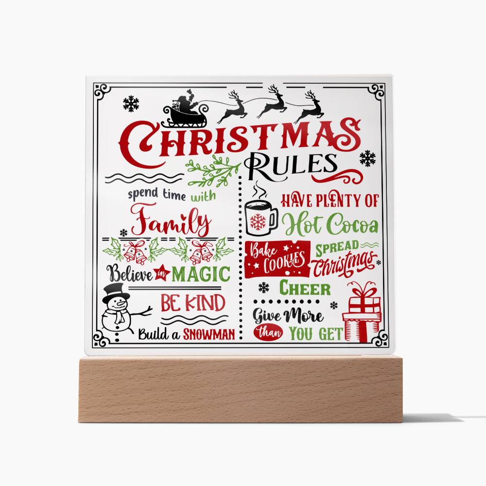 Christmas Rules Believe In Magic Square Acrylic Plaque, Christmas Themed Gift - keepsaken
