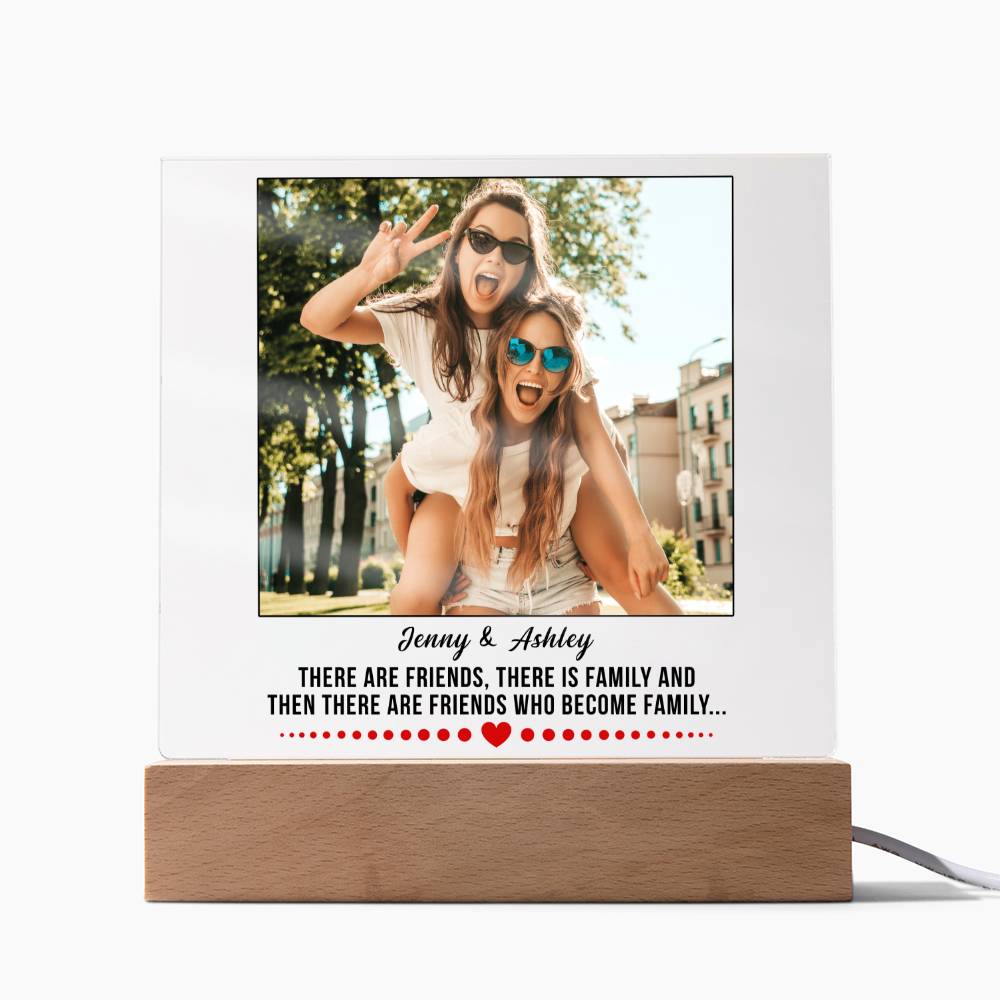 Custom Bestie Square Acrylic Plaque, BFF Gift, Unbiological Sisters Gift, Best Friend Gift Idea, Optional LED Light Up Base, Personalized Best Friend Photo Keepsake - keepsaken