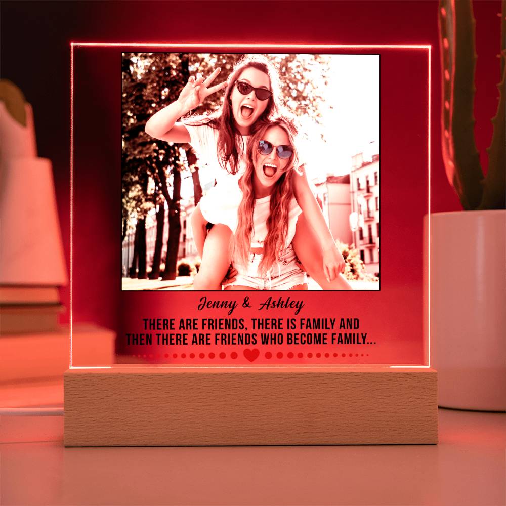 Custom Bestie Square Acrylic Plaque, BFF Gift, Unbiological Sisters Gift, Best Friend Gift Idea, Optional LED Light Up Base, Personalized Best Friend Photo Keepsake - keepsaken