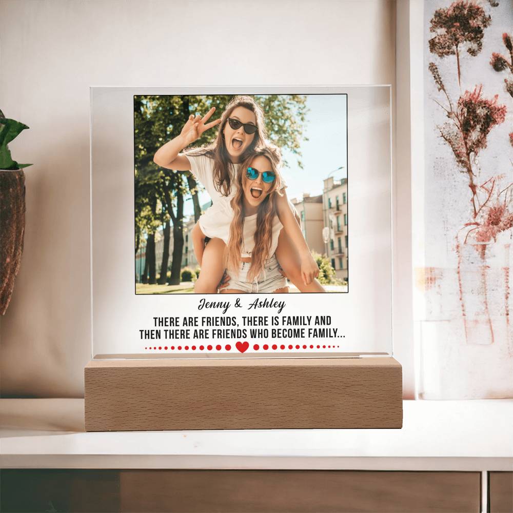 Custom Bestie Square Acrylic Plaque, BFF Gift, Unbiological Sisters Gift, Best Friend Gift Idea, Optional LED Light Up Base, Personalized Best Friend Photo Keepsake - keepsaken