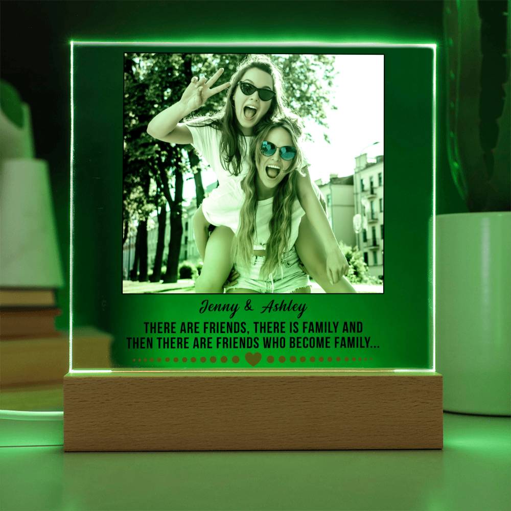 Custom Bestie Square Acrylic Plaque, BFF Gift, Unbiological Sisters Gift, Best Friend Gift Idea, Optional LED Light Up Base, Personalized Best Friend Photo Keepsake - keepsaken