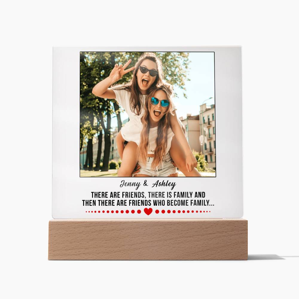 Custom Bestie Square Acrylic Plaque, BFF Gift, Unbiological Sisters Gift, Best Friend Gift Idea, Optional LED Light Up Base, Personalized Best Friend Photo Keepsake - keepsaken