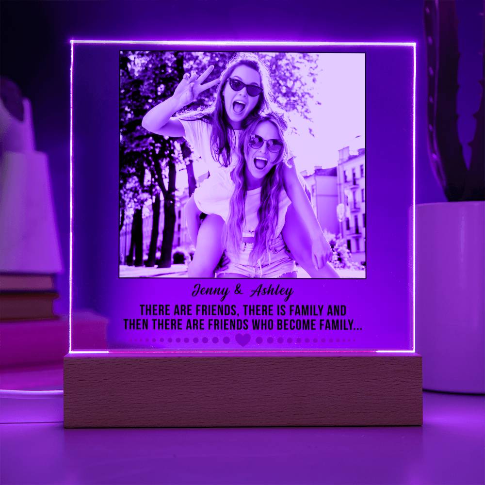 Custom Bestie Square Acrylic Plaque, BFF Gift, Unbiological Sisters Gift, Best Friend Gift Idea, Optional LED Light Up Base, Personalized Best Friend Photo Keepsake - keepsaken