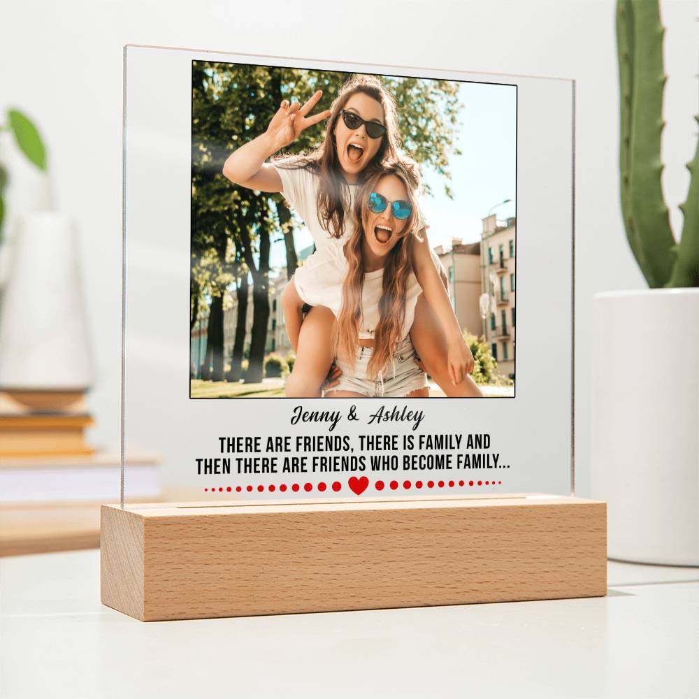 Custom Bestie Square Acrylic Plaque, BFF Gift, Unbiological Sisters Gift, Best Friend Gift Idea, Optional LED Light Up Base, Personalized Best Friend Photo Keepsake - keepsaken