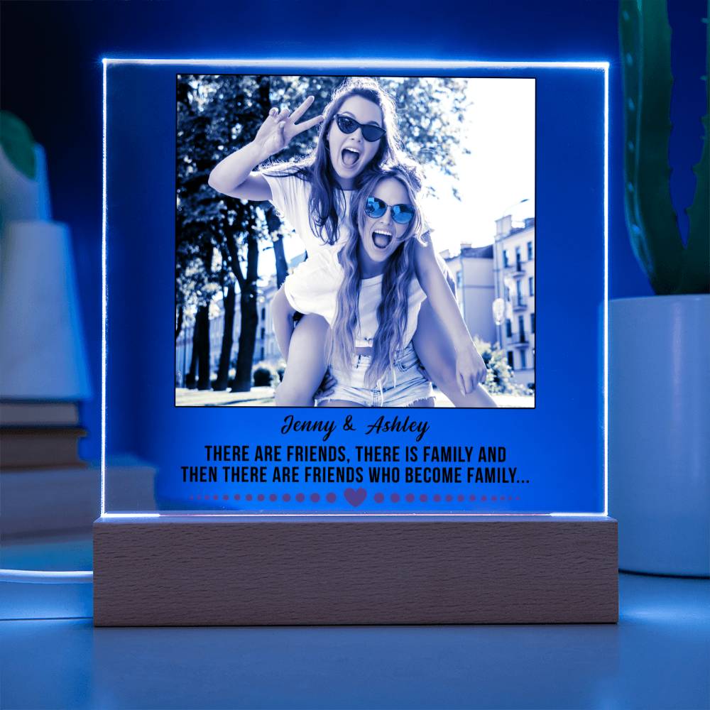 Custom Bestie Square Acrylic Plaque, BFF Gift, Unbiological Sisters Gift, Best Friend Gift Idea, Optional LED Light Up Base, Personalized Best Friend Photo Keepsake - keepsaken
