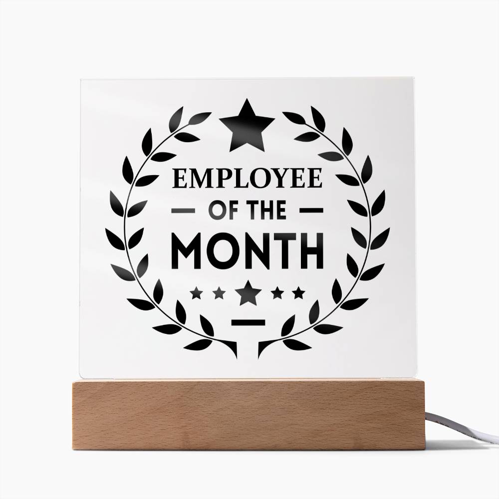 Employee Of The Month Square Acrylic Plaque With Optional LED Base - keepsaken