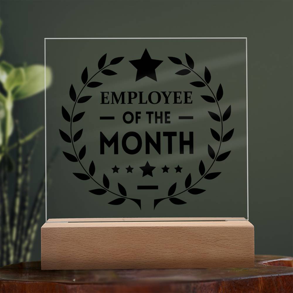 Employee Of The Month Square Acrylic Plaque With Optional LED Base - keepsaken