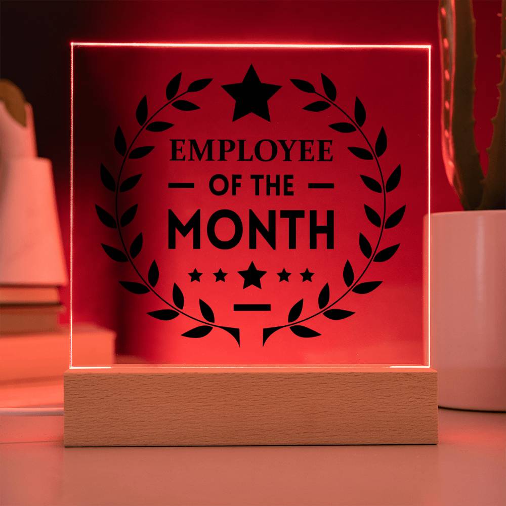 Employee Of The Month Square Acrylic Plaque With Optional LED Base - keepsaken
