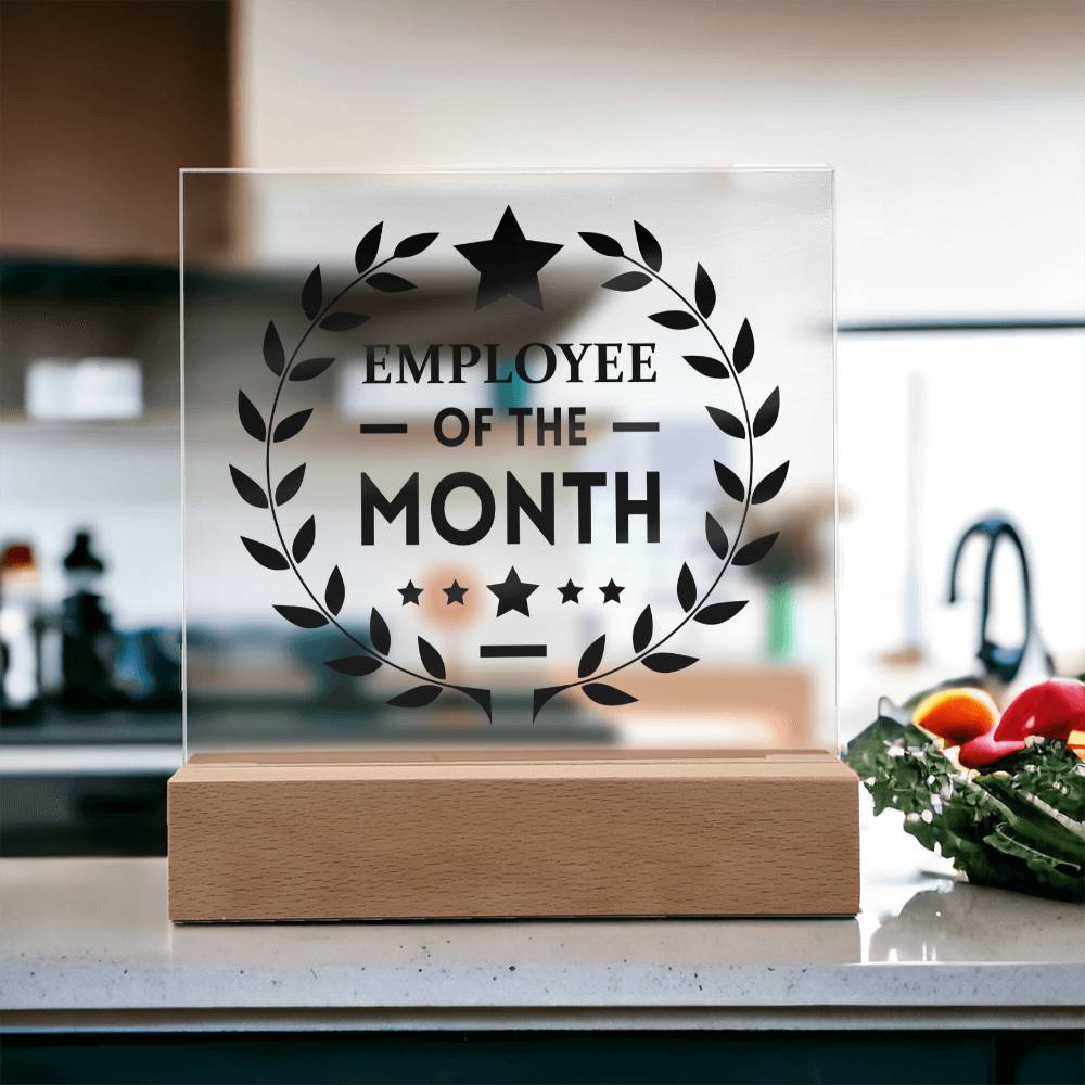 Employee Of The Month Square Acrylic Plaque With Optional LED Base - keepsaken