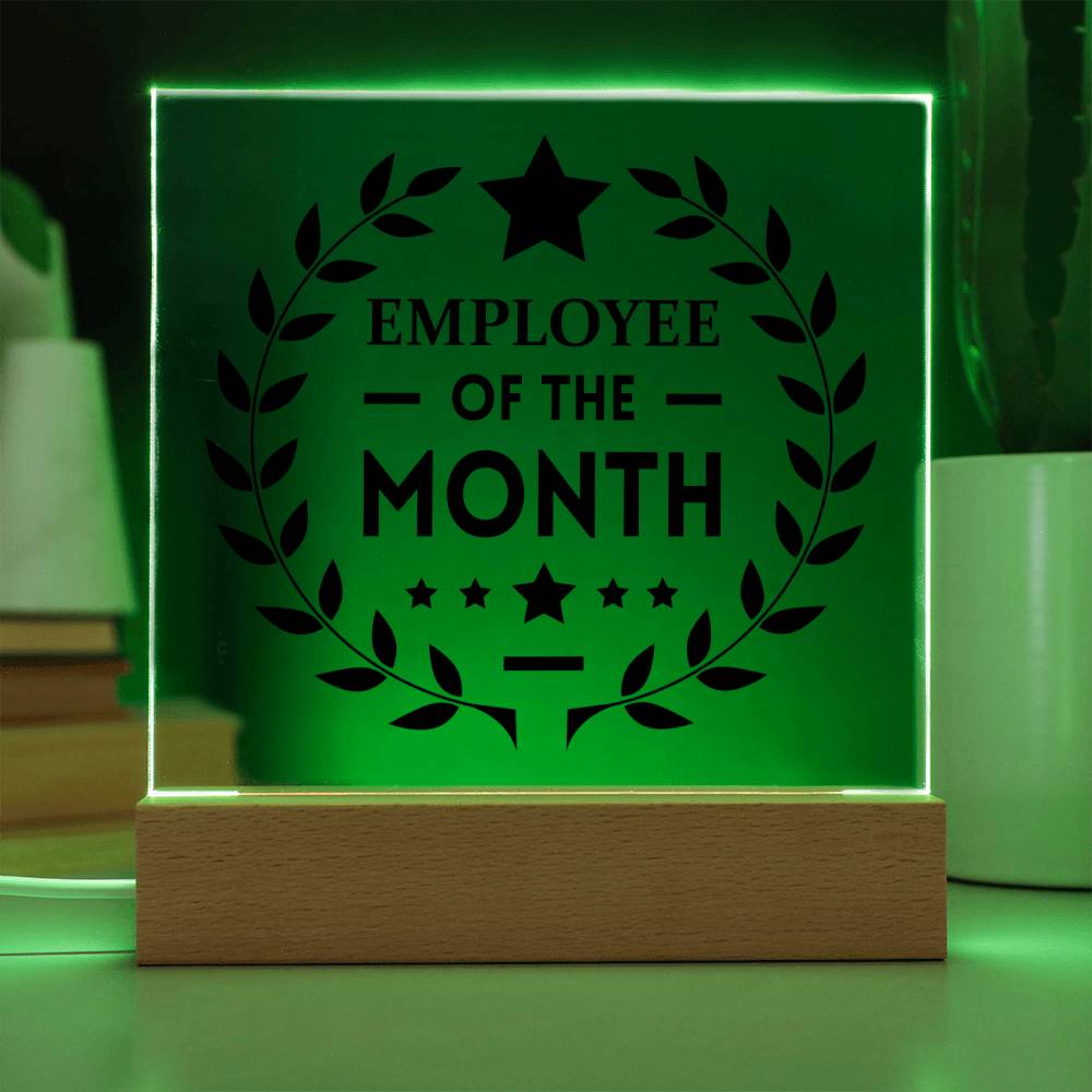 Employee Of The Month Square Acrylic Plaque With Optional LED Base - keepsaken