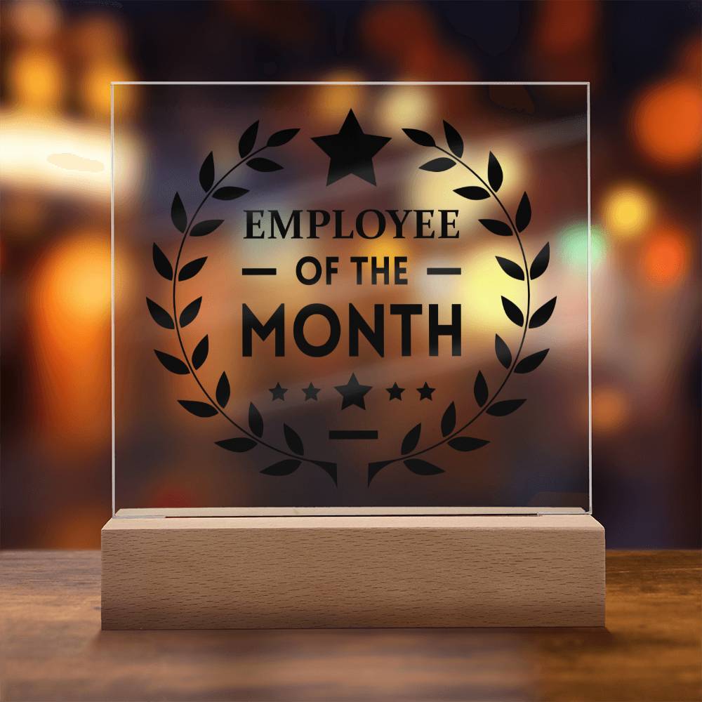 Employee Of The Month Square Acrylic Plaque With Optional LED Base - keepsaken