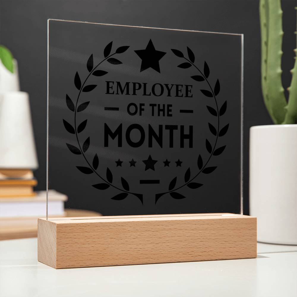 Employee Of The Month Square Acrylic Plaque With Optional LED Base - keepsaken