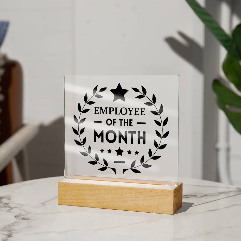Employee Of The Month Square Acrylic Plaque With Optional LED Base - keepsaken