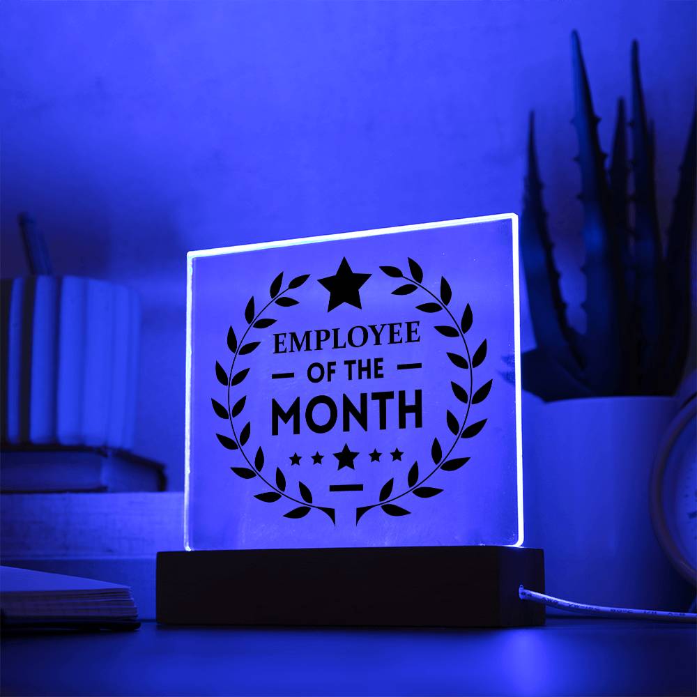 Employee Of The Month Square Acrylic Plaque With Optional LED Base - keepsaken