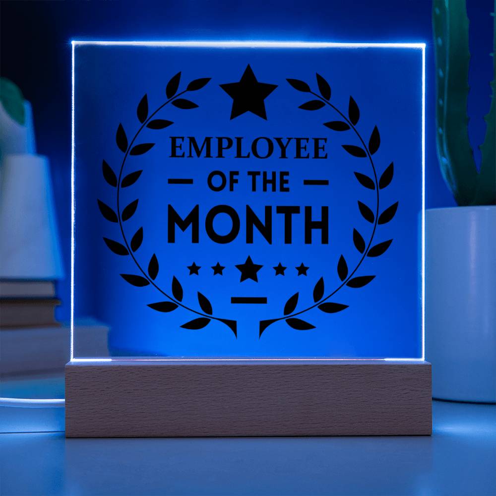 Employee Of The Month Square Acrylic Plaque With Optional LED Base - keepsaken