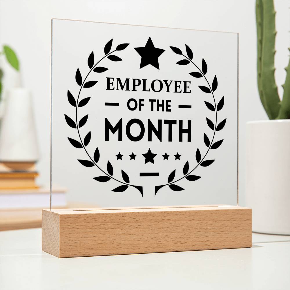 Employee Of The Month Square Acrylic Plaque With Optional LED Base - keepsaken