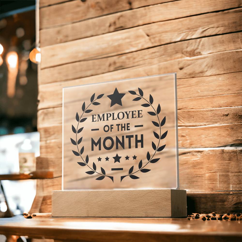 Employee Of The Month Square Acrylic Plaque With Optional LED Base - keepsaken