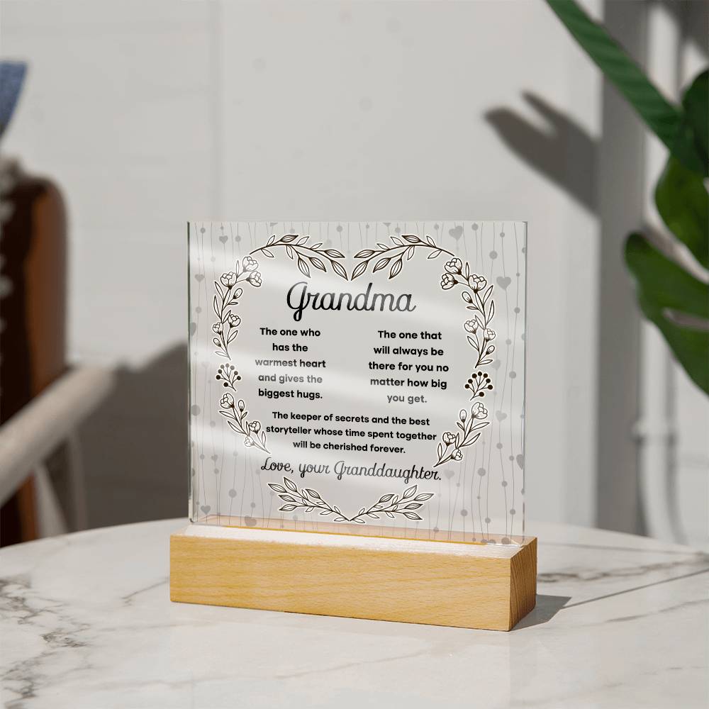 Grandma Will Be Cherished Forever Square Acrylic Plaque, Gift For Grandmother From Granddaughter - keepsaken