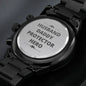 Husband Daddy Protector Hero Engraved Black Chronograph Watch - keepsaken