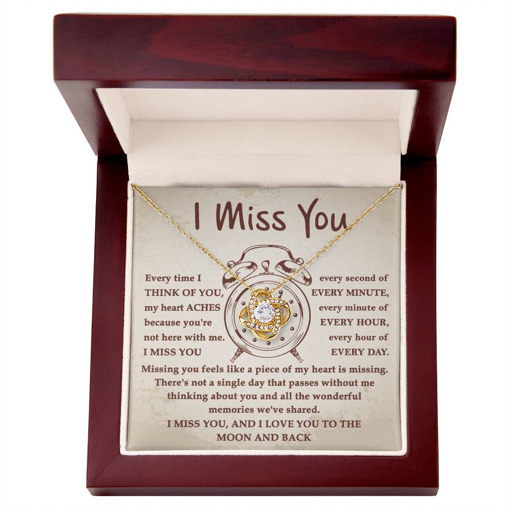 I Miss You Every Second To The Moon And Back Necklace, Love Knot Pendant Necklace - keepsaken