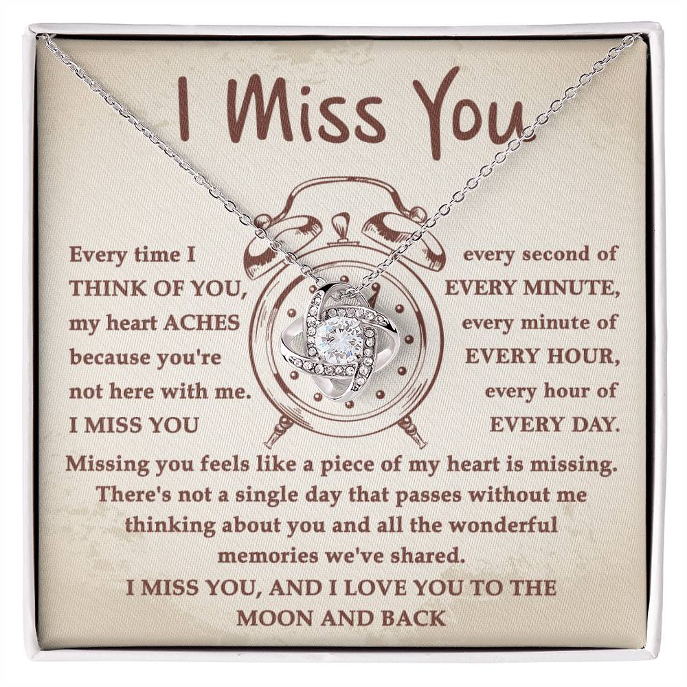 I Miss You Every Second To The Moon And Back Necklace, Love Knot Pendant Necklace - keepsaken